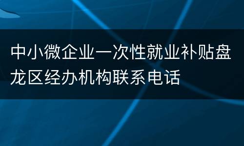 中小微企业一次性就业补贴盘龙区经办机构联系电话