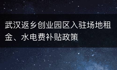 武汉返乡创业园区入驻场地租金、水电费补贴政策