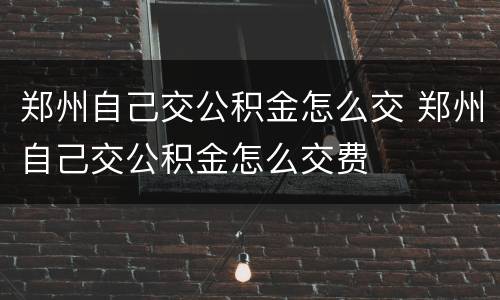 郑州自己交公积金怎么交 郑州自己交公积金怎么交费