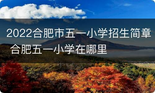 2022合肥市五一小学招生简章 合肥五一小学在哪里
