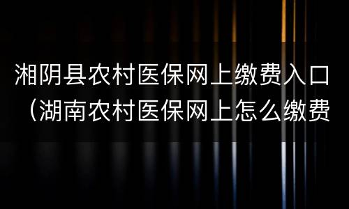 湘阴县农村医保网上缴费入口（湖南农村医保网上怎么缴费）
