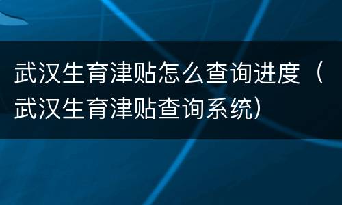 武汉生育津贴怎么查询进度（武汉生育津贴查询系统）