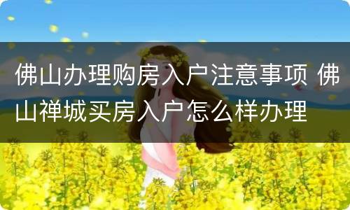 佛山办理购房入户注意事项 佛山禅城买房入户怎么样办理