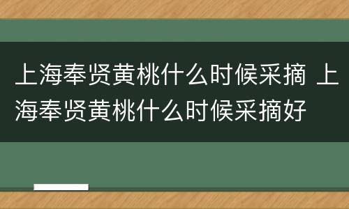 上海奉贤黄桃什么时候采摘 上海奉贤黄桃什么时候采摘好