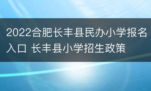 2022合肥长丰县民办小学报名入口 长丰县小学招生政策