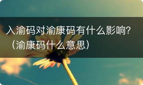 入渝码对渝康码有什么影响？（渝康码什么意思）