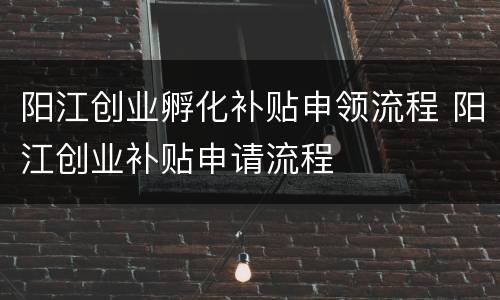 阳江创业孵化补贴申领流程 阳江创业补贴申请流程