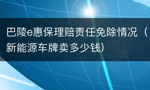 巴陵e惠保理赔责任免除情况（新能源车牌卖多少钱）