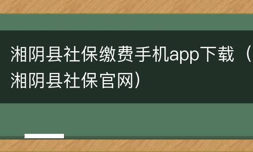湘阴县社保缴费手机app下载（湘阴县社保官网）