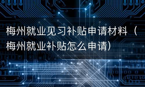 梅州就业见习补贴申请材料（梅州就业补贴怎么申请）