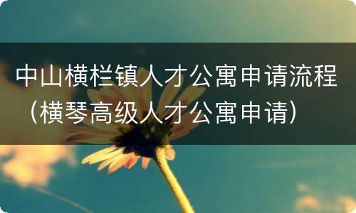 中山横栏镇人才公寓申请流程（横琴高级人才公寓申请）