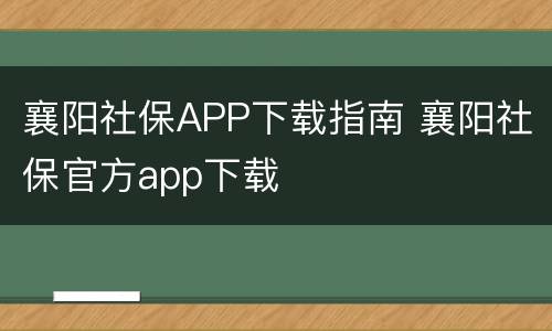 襄阳社保APP下载指南 襄阳社保官方app下载