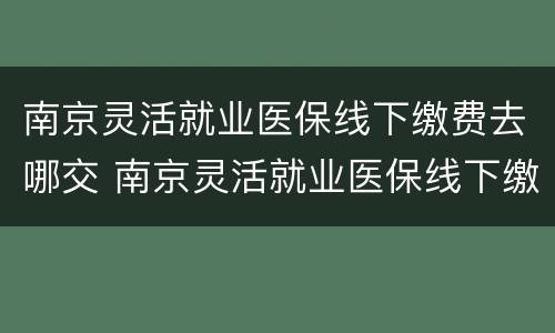 南京灵活就业医保线下缴费去哪交 南京灵活就业医保线下缴费去哪交费