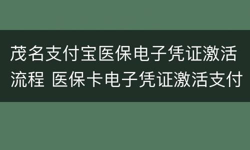 茂名支付宝医保电子凭证激活流程 医保卡电子凭证激活支付宝