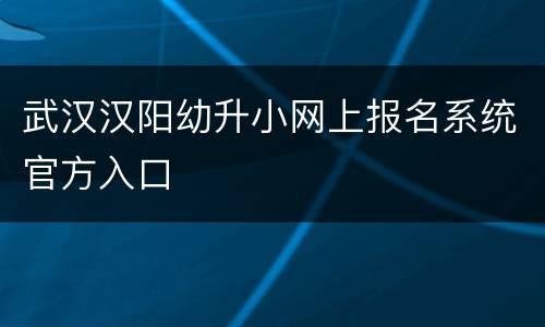武汉汉阳幼升小网上报名系统官方入口