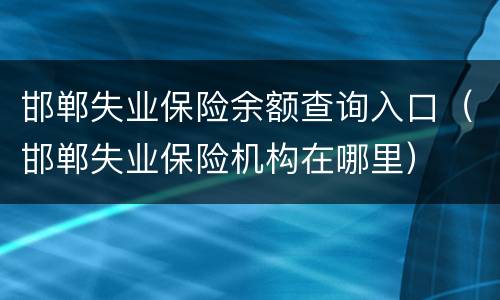 邯郸失业保险余额查询入口（邯郸失业保险机构在哪里）