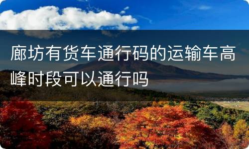 廊坊有货车通行码的运输车高峰时段可以通行吗