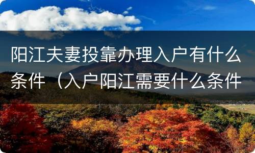 阳江夫妻投靠办理入户有什么条件（入户阳江需要什么条件）
