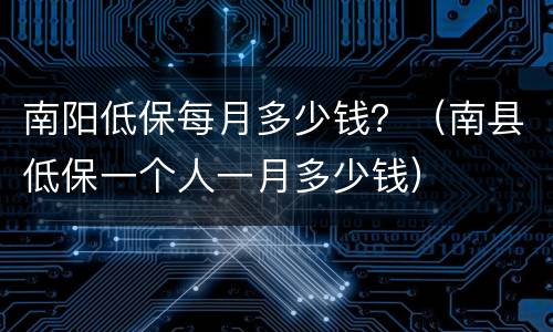 南阳低保每月多少钱？（南县低保一个人一月多少钱）