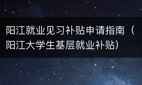 阳江就业见习补贴申请指南（阳江大学生基层就业补贴）