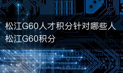 松江G60人才积分针对哪些人 松江G60积分