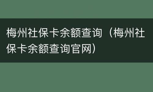梅州社保卡余额查询（梅州社保卡余额查询官网）
