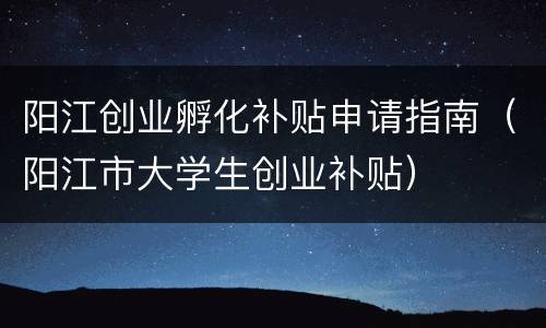 阳江创业孵化补贴申请指南（阳江市大学生创业补贴）