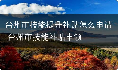台州市技能提升补贴怎么申请 台州市技能补贴申领