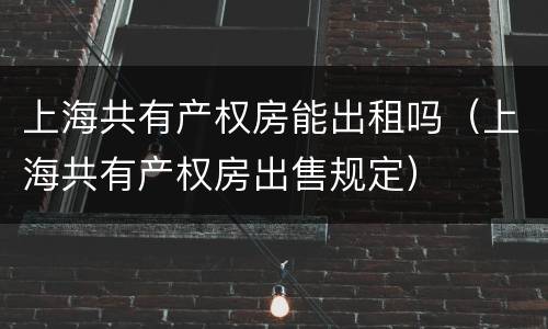 上海共有产权房能出租吗（上海共有产权房出售规定）
