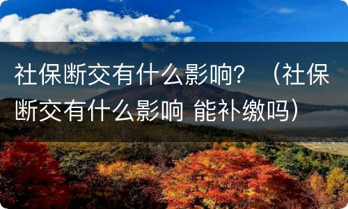 社保断交有什么影响？（社保断交有什么影响 能补缴吗）