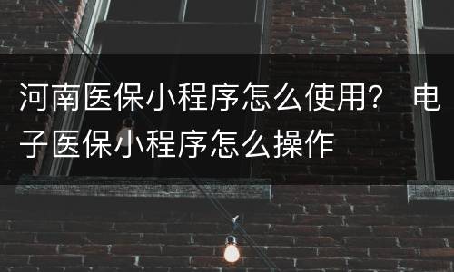 河南医保小程序怎么使用？ 电子医保小程序怎么操作