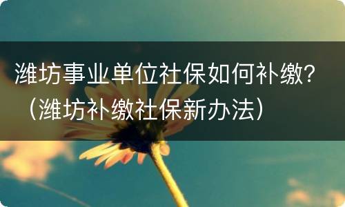 潍坊事业单位社保如何补缴？（潍坊补缴社保新办法）