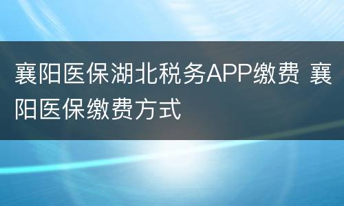 襄阳医保湖北税务APP缴费 襄阳医保缴费方式