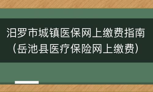 汨罗市城镇医保网上缴费指南（岳池县医疗保险网上缴费）