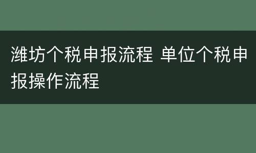 潍坊个税申报流程 单位个税申报操作流程