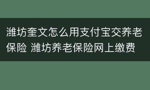 潍坊奎文怎么用支付宝交养老保险 潍坊养老保险网上缴费