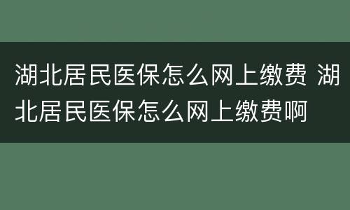 湖北居民医保怎么网上缴费 湖北居民医保怎么网上缴费啊