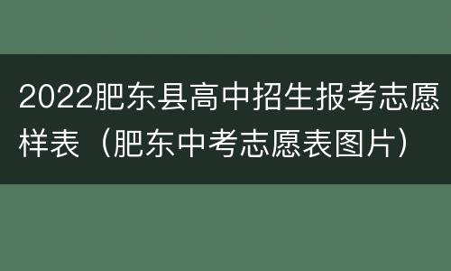 2022肥东县高中招生报考志愿样表（肥东中考志愿表图片）