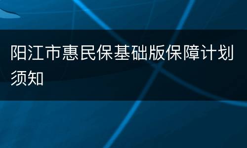 阳江市惠民保基础版保障计划须知