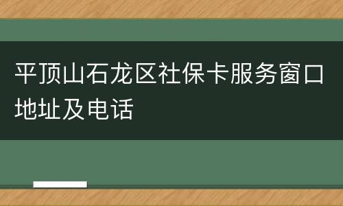 平顶山石龙区社保卡服务窗口地址及电话