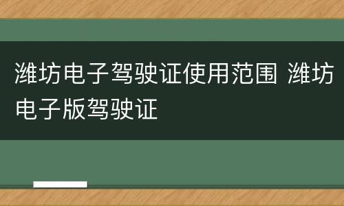 潍坊电子驾驶证使用范围 潍坊电子版驾驶证