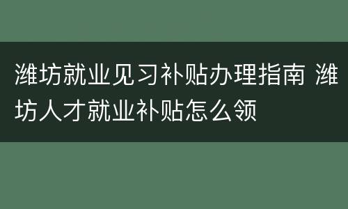 潍坊就业见习补贴办理指南 潍坊人才就业补贴怎么领