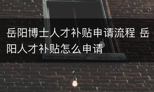 岳阳博士人才补贴申请流程 岳阳人才补贴怎么申请