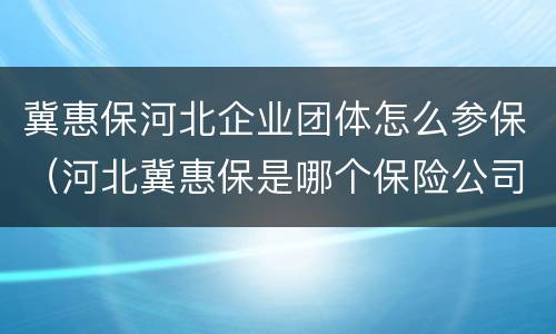 冀惠保河北企业团体怎么参保（河北冀惠保是哪个保险公司）