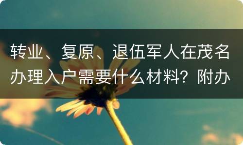 转业、复原、退伍军人在茂名办理入户需要什么材料？附办理指南