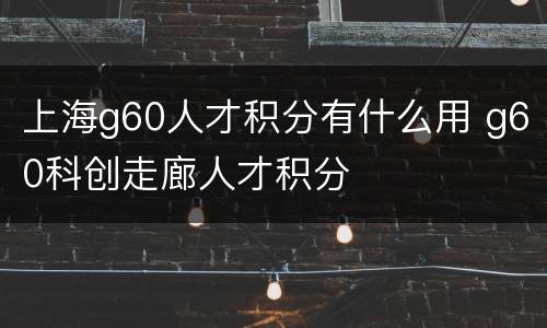 上海g60人才积分有什么用 g60科创走廊人才积分