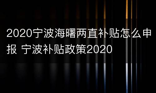 2020宁波海曙两直补贴怎么申报 宁波补贴政策2020