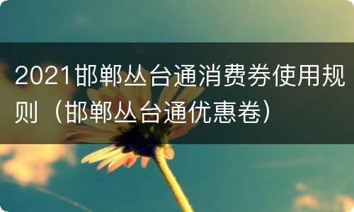 2021邯郸丛台通消费券使用规则（邯郸丛台通优惠卷）