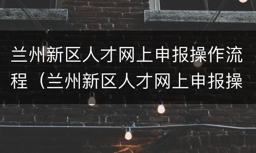 兰州新区人才网上申报操作流程（兰州新区人才网上申报操作流程视频）