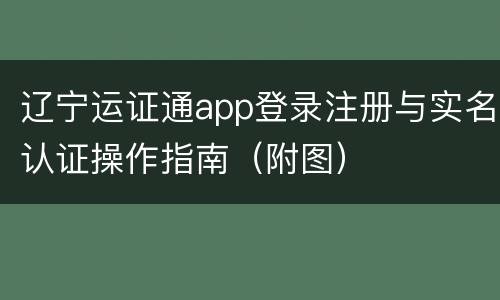 辽宁运证通app登录注册与实名认证操作指南（附图）